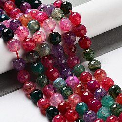 Natürliche Achat runde Perlen Strang, gefärbt, facettiert, Mischfarbe, 8 mm, Bohrung: 1 mm, ca. 48 Stk. / Strang, 15.74 Zoll