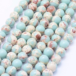 Fili di perle di diaspro imperiale sintetico, tondo, acquamarina, 6~6.5mm, Foro: 1 mm, circa 64pcs/filo, 15.3 pollice (39 cm)