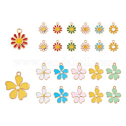 Cheriswelry 66pcs 11 Art hellgoldene Emaille-Anhänger, Blume, Mischfarbe, 14~20x12~18x2~3 mm, Bohrung: 1.4~1.6 mm, 6pcs / style