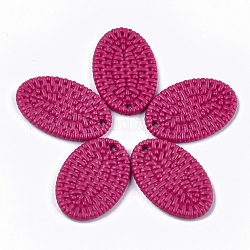 Acryl-Anhänger, Imitation gewebtes Rattan-Muster, Oval, Medium violett rot, 34x22.5x3.5 mm, Bohrung: 1.8 mm