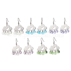 Cloud Brass Chandelier Earrings, Glass Drop Earrings, Mixed Color, 41.5x25mm