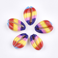 Perlas de concha de cowrie impresas, sin agujero / sin perforar, colorido, 20~25x13~17x7~8mm