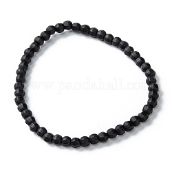 Frosted Glass Beads Stretch Bracelets, Faceted, Round, Black, Beads: 4mm, Inner Diameter: 2-1/4 inch(5.6cm)