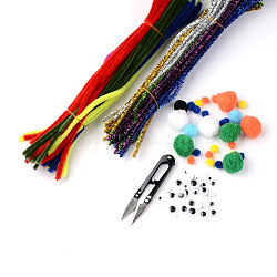 Free Tutorial DIY Jewelry Sets, Christmas Tinsel Chenille Stem, Wobbly Eye Plastic Cabochons, Mixed Round Wool Pom Pom Ball and Steel Scissors, Mixed Color, 7x29cm, 5x30cm