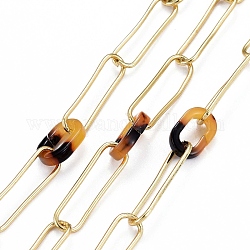 Chaînes de trombones en laiton faits à la main, chaînes de chaînes de câble allongées étirées, avec anneaux de liaison en acrylique, soudé, véritable 18k plaqué or, Liens: 22x6x1 mm, liens acryliques: 11.5x7.5x2.5mm