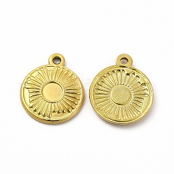 Ion Plating(IP) 304 Stainless Steel Pendant Cabochon Settings, Flat Round, Real 18K Gold Plated, Tray: 4.5mm, 17x14x2mm, Hole: 1.4mm
