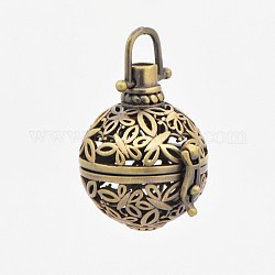 Vintage Filigree Round Brass Cage Pendants, For Chime Ball Pendant Necklaces Making, Antique Bronze, 36mm, 29x26x23mm, Hole: 6x6mm, 18mm inner diameter