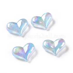 UV-Beschichtung regenbogenschillernde Acrylperlen, mit Glitzerpulver, Herz, Himmelblau, 16.5x22.5x9 mm, Bohrung: 1.6 mm