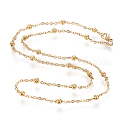 304 Edelstahl Kabelkette Halsketten, mit runden Perlen und Karabinerverschlüsse, golden, 20~20.2 Zoll (50.8~51.3 cm)