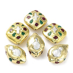 Perles de losange en jade teintes naturelles, avec des accessoires en laiton doré et une perle keshi naturelle, Plaqué longue durée, formes mixtes, 33~35x21~31x14~15.5mm, Trou: 1mm