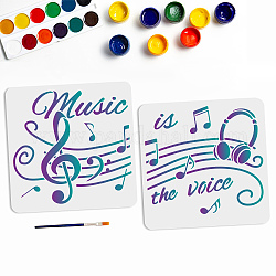 MAYJOYDIY 2pcs Music Notes Stencil Musical Notes Treble Clef Stencils 22×10.6inch Splicing Size Music is The Voice Text with Paint Brush Painting on Canvas Wood Furniture Craft Paper