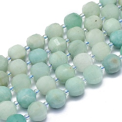 Chapelets de perles en amazonite naturelle, ronde, facette, 9~10mm, Trou: 1.4mm, Environ 34 pcs/chapelet, 15.16 pouce (38.5 cm)
