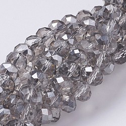 FilI di perline in vetro placcato, metà lustro perla placcato, sfaccettato, rondelle, grigio chiaro, 12x8mm, Foro: 1 mm, circa 72pcs/filo, 22.6 pollice
