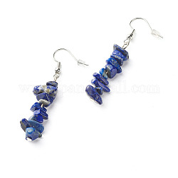 Boucles d'oreilles en perles de lapis-lazuli naturelles, bijoux en laiton pour fille femmes, platine, 53.5~54.5mm, pin: 0.5 mm