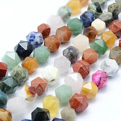 Natural Mixed Gemstone Beads Strands, Star Cut Round Beads, Faceted, 10~10.5mm, Hole: 1mm, about 37~40pcs/strand, 15.5~15.7 inch(39.5~40cm)