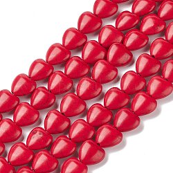 Herz synthetischen Türkis Perlen Stränge, gefärbt, rot, 12x12x5 mm, Bohrung: 1 mm, ca. 36 Stk. / Strang, 15.7 Zoll