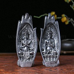 Figurines sculptées en résine, pour la décoration de bureau à la maison, paume avec bouddha, couleur d'argent, 55x80x200mm