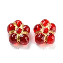 Plating Transparent Acrylic Beads, Golden Metal Enlaced, Flower, Red, 14.5x13.5x7mm, Hole: 1.8mm, about 495pcs/500g