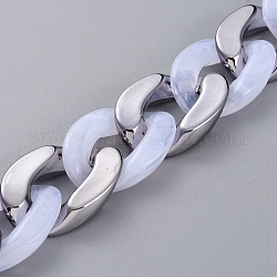 Mailles chaînes en acrylique de style imitation de pierres précieuses à la main, avec anneau de liaison en plastique ccb, blanc, gunmetal, lien: 30x21x6 mm, environ 39.37 pouce (1 m)/fil