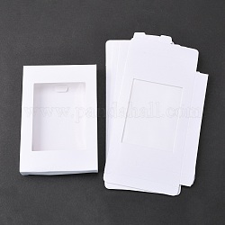 Boîte de papier kraft créative pliable, boîtes de faveur de mariage, boîte de faveur, boîte cadeau en papier, avec fenêtre transparente, rectangle, blanc, boîte: 12.5x8.5x1.5cm