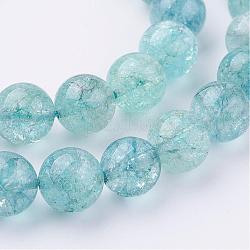 Natural Crackle Quartz Beads Strands, Dyed, Round, Pale Turquoise, 6mm, Hole: 1mm, about 63pcs/strand, 16 inch