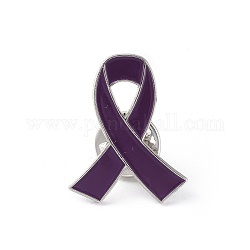 Enamel Pin, Safety Brooches, with Iron Pin, Awareness Ribbon, Mauve, 25x20mm
