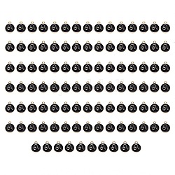 Alloy Enamel Pendants, Flat Round with Constellation, Light Gold, Black, Leo, 15x12x2mm, Hole: 1.5mm, 100pcs/Box