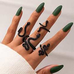 Set di anelli da dito impilabili gotici in lega di serpente per donna, elettroforesi nera, diametro interno: 17mm, 4 pc / set