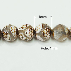 Natural Agate Beads Strands, Dyed, Faceted Round, Gray, 8mm, Hole: 1mm, about 42pcs/strand, 14inch