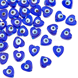 Nbeads hecho a mano mal de ojo murano cuentas hebras, corazón, azul medio, 12x12x6mm, agujero: 1.4 mm, aproximamente 33 pcs / cadena, 14.37'' (36.5 cm)