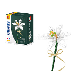 Лилии цветы в горшках строительные блоки, с лентой, DIY искусственный букет строительный кирпич игрушка для детей, белые, 120x90x58 мм