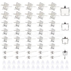 DICOSMETIC 40Pcs 4 Sizes Stainless Steel Square Earring Claw Settings Earring Blank Studs with 50Pcs Plastic Ear Nuts Cabochon Base Setting for Jewelry Making