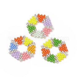 3 Stück 3 Farben handgefertigte japanische Saatperlen, Webstuhl Muster, Hexagon, Mischfarbe, 21x23x2 mm, 1 Stück / Farbe