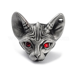 Tibetan Style Alloy Pendnat, with Resin Rhinestone, Frosted, Cat, FireBrick, 27x31x16.5mm, Hole: 3mm