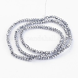 Fili di perle di vetro placcato, sfaccettato, rondelle, platino placcato, 3x2mm, Foro: 1 mm, circa 165~169pcs/filo, 15~16 pollice (38~40 cm)