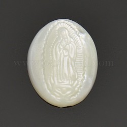 Shell Cabochons, Oval with Virgin, White, 19x14x2mm