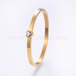 304 Stainless Steel Bangles, with Rhinestone, Heart, Golden, 2-1/4 inch(5.6cm)x1-7/8 inch(4.7cm), 4~7.5mm