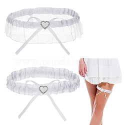 Brautstrumpfbänder aus Polyesterspitze, mit Herz aus Kristall-Strass, Accessoires für Damenhochzeitskleidung, weiß, 334~380x25~50 mm, 2 Stück / Set