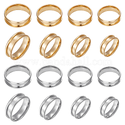 Beebeecraft 16 piezas 8 estilo 201 ajustes de anillo de dedo ranurado de acero inoxidable, núcleo de anillo en blanco, para hacer joyas con anillos, acero color oro y acero, diámetro interior: 18~22 mm, 2 piezas / style