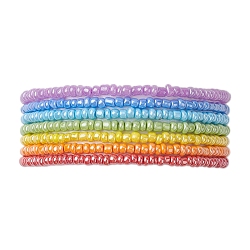 7 bracelet de perles de rocaille en verre style arc-en-ciel pour femme., couleur mixte, 1/8 pouce (0.3~0.35 cm), diamètre intérieur: 2 pouce (5.2 cm), 7 pièces / kit