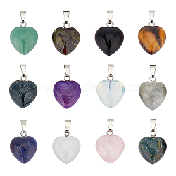 SUPERFINDINGS 12Pcs 12 Style Natural & Synthetic Gemstone Pendants, with Platinum Brass Loops, Heart, 19x15.5x7.5mm, Hole: 6x2.5mm, 1pc/style