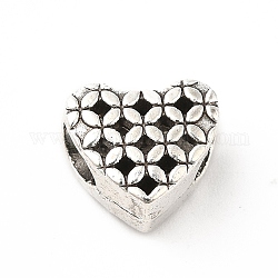 Perline foro grande in lega sitle tibetano, perline con foro grande, cuore, argento antico, 10x11.5x7mm, Foro: 4.6 mm, circa 270pcs/500g