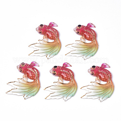Акриловые подвески с УФ печатью, с дном распылительной краски, золотая рыбка, светло-вишневый, 30x25x4 мм, отверстие : 1 мм
