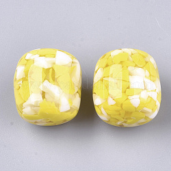 Perles en résine, imitation de copeaux de pierres précieuses, baril, jaune, 22x21mm, Trou: 2mm