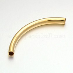 Light Gold Plated Long Brass Curved Tube Beads, Curved Tube Noodle Beads, Golden, 55x4.5mm, Hole: 4x3mm