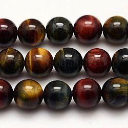 Natürlichen Tigerauge Perlen Stränge, Klasse ab +, gefärbt, Runde, Mischfarbe, 12 mm, Bohrung: 1 mm