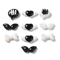 Cabochons en résine opaque, coeur, aile et nœud papillon, formes mixtes, noir, blanc, 12.5~18x8~12.5x4~6.5mm