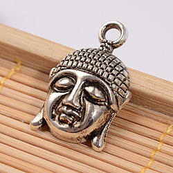 Style tibétain pendentifs tête alliage de bouddha, sans cadmium et sans plomb, argent antique, 22x14.5x5mm, Trou: 2.5mm