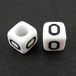 Perles européennes de lettre en acrylique, trou horizontal, cube, letter.o, 10x10x10mm, Trou: 3.5~4mm, environ 598 pcs/500 g