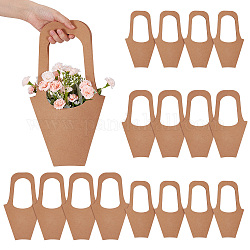 Nbeads 24Pcs 2 Styles Portable Kraft Paper Flower Gift Bags, with Handles, for Bouquet Packaging, BurlyWood, 35.5~42.1x18.9~23x0.12cm, 12pcs/style